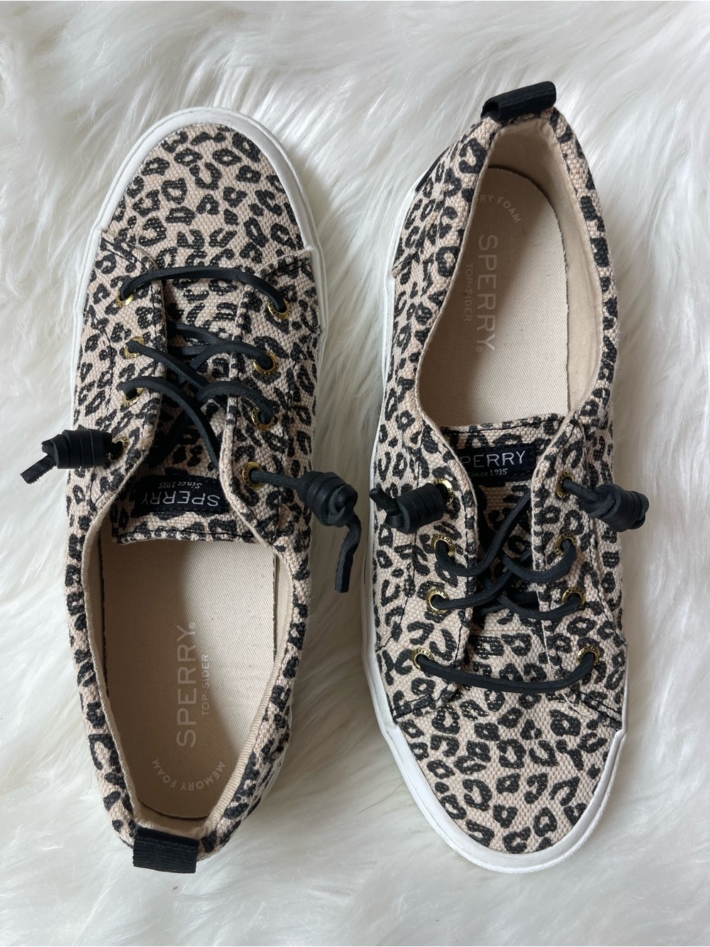 Sperry Pier Wave Lace to Toe Leopard Print Sneakers Women’s Size 9 Memory Foam